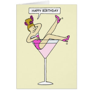 Cartão Feliz Aniversário Senhora em Vidro Gigante de Cock