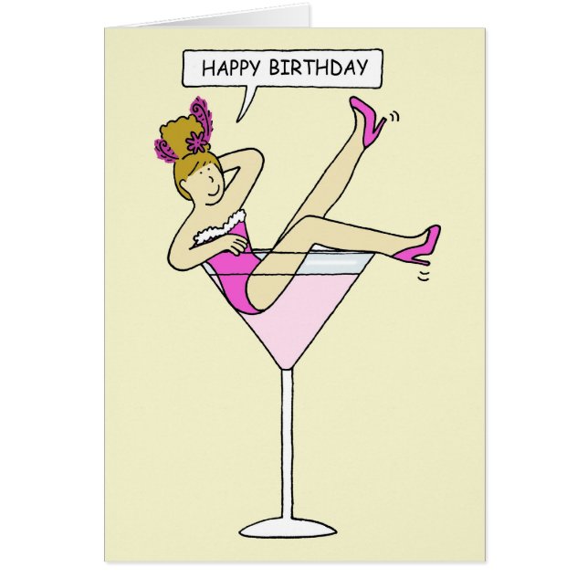 Cartão Feliz Aniversário Senhora em Vidro Gigante de Cock (Frente)