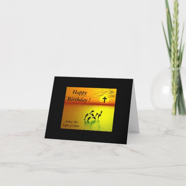 Cartão Feliz aniversário... Siga a luz do Cristo (Frente)