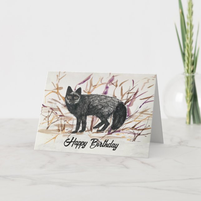 Cartão Feliz Aniversário Silver Fox Vida Selvagem (Frente)