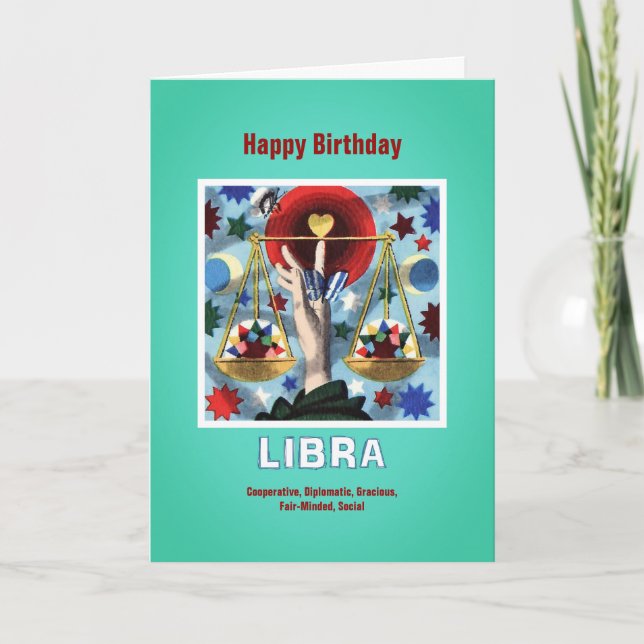 Cartão Feliz Aniversário - Símbolo Libra Zodiac (Frente)