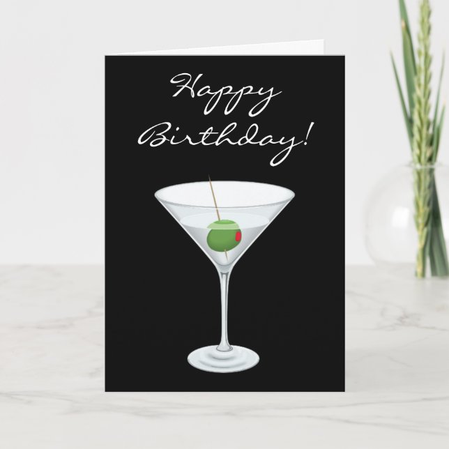 Cartão Feliz Aniversário, Simple Martini Glass, com Olive (Frente)