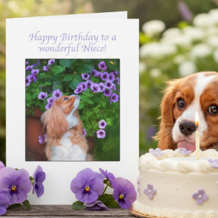 Cartão Feliz Aniversário Sobrinha Cavalier King Charles S