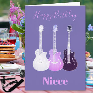 Cartão Feliz Aniversário Sobrinha Guitarras Rosa