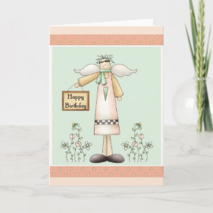 Cartão Feliz Aniversário Soft Prim Angel Greeting Card