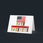 Cartão Feliz Aniversário Son EUA Bandeira e gatos<br><div class="desc">Gatos de cartoon de pé nas patas traseiras em duas filas. Os gatos estão segurando uma faixa vermelha que diz "Feliz Aniversário Filho",  e uma grande bandeira americana. Um cartão patriótico divertido para qualquer filho,  especialmente se ele é um amante de gato!</div>