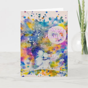 Cartão Feliz Aniversário - Sonhos de Lua - Pintura Por A