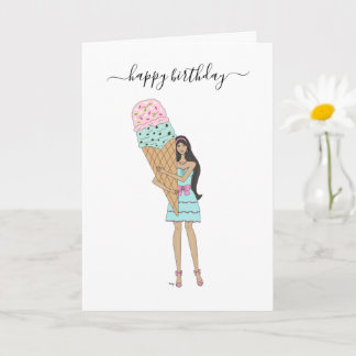 Cartão Feliz Aniversário - Sorvete Fashion Girl