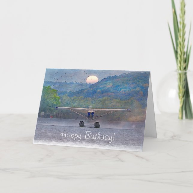 Cartão Feliz aniversário Sunset Seaplane (Frente)