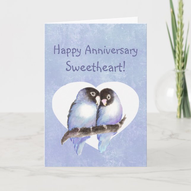 Cartão Feliz Aniversário Swetheart Blue Lovebird (Frente)