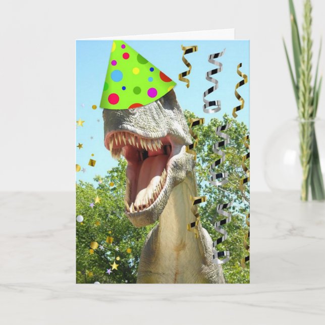 Cartão Feliz Aniversário T-Rex Dinossaur (Frente)