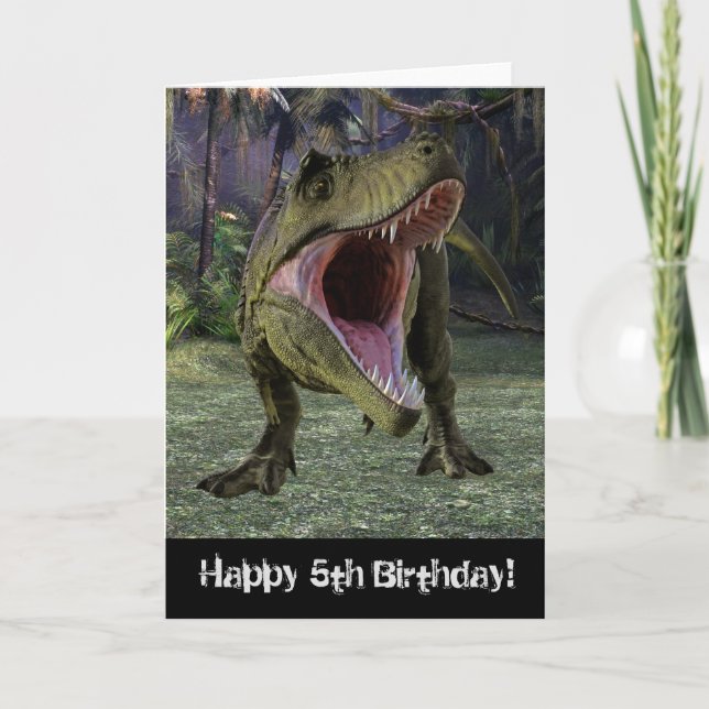 Cartão Feliz Aniversário T-rex Tiranossauro Idade Persona (Frente)