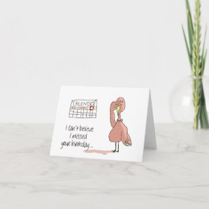 Cartão Feliz aniversario tardivo do pássaro cor-de-rosa