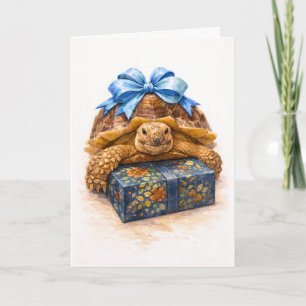 Cartão Feliz Aniversário Tartaruga Sulcata Aquarela Azul