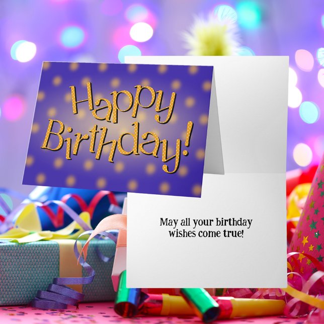Cartão Feliz Aniversário Texto Amarelo Texto Azul Fundo (Happy Birthday Yellow Dot Text Blue Background Card)