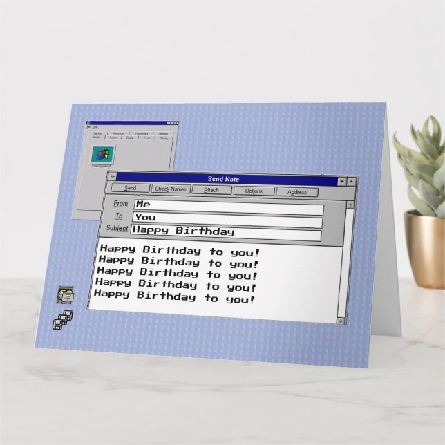 Cartão Feliz Aniversário Texto Personalizado Windows 95 C (Planta pequena)