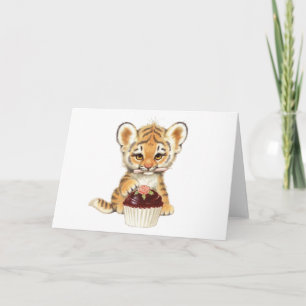 Cartão Feliz Aniversário - Tigre Bonito com Cupcake