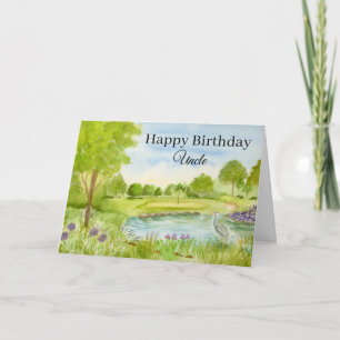 Cartão Feliz Aniversário Tio Campo de Golfe com Garça