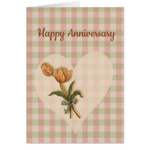 Cartão Feliz aniversário Tulipes no País Gingham