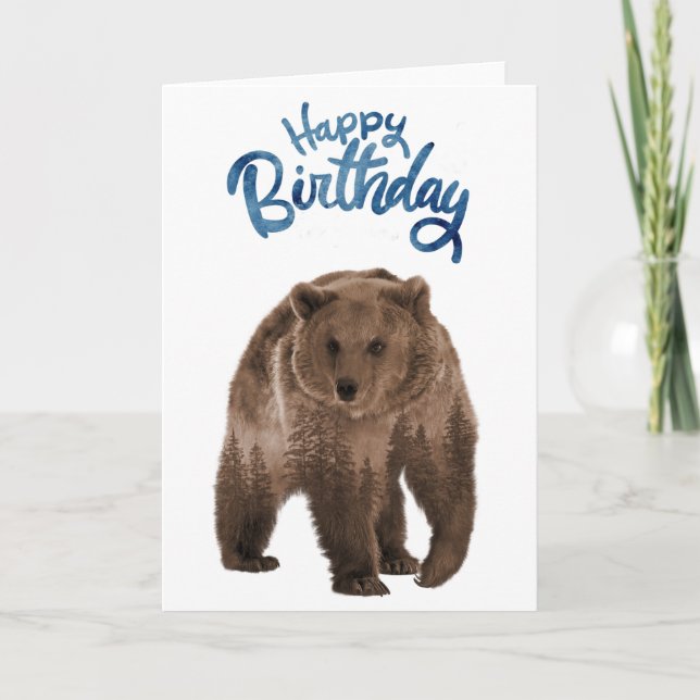 Cartão Feliz Aniversário Urso da Floresta Marrom (Frente)