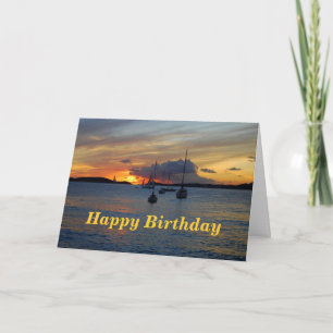 Cartão Feliz Aniversário Velas ao Pôr do Sol