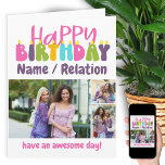 Cartão Feliz Aniversário Velas Coloridas 3 Colagem Fotogr<br><div class="desc">Cartão com fotos de Feliz Aniversário Personalizado com velas coloridas. O modelo está pronto para você adicionar 3 de suas fotos favoritas e personalizar o texto com um nome ou relação (Isabella / bestie / irmã, por exemplo), uma mensagem no fundo como "tenha um dia incrível!". Você também pode personalizar...</div>
