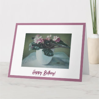 Cartão Feliz aniversário, vintage, bonito pinta-de-rosa