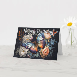Cartão Feliz aniversário   Vintage Butterfly Trabalho de 