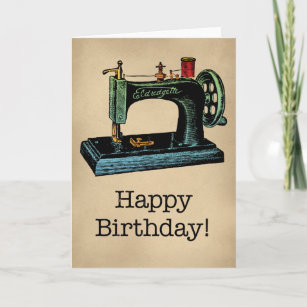Cartão Feliz Aniversário, Vintage Sewing Machine