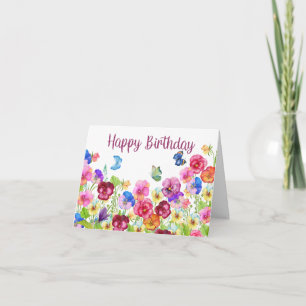 Cartão Feliz Aniversário Vivazes Flores de Pensamento em