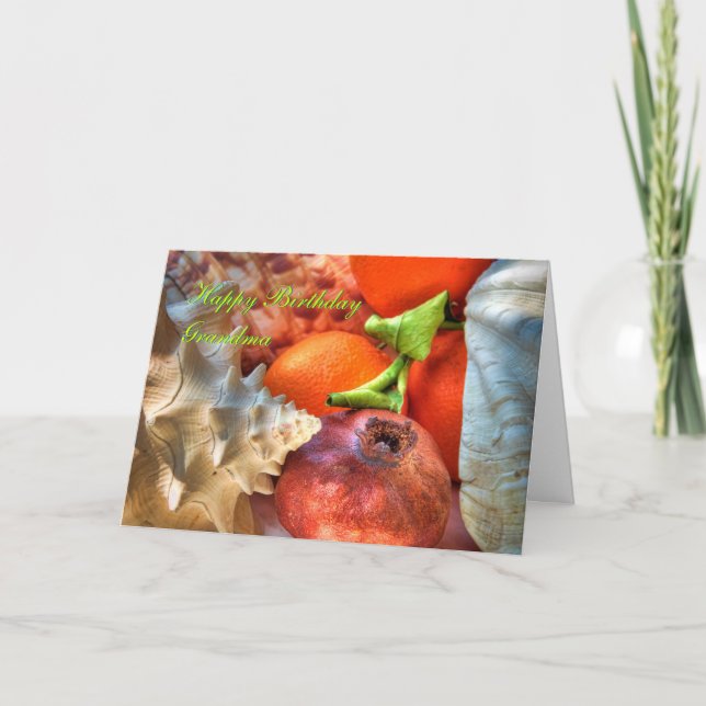 Cartão Feliz Aniversário Vovó - Conchas e Frutas (Frente)