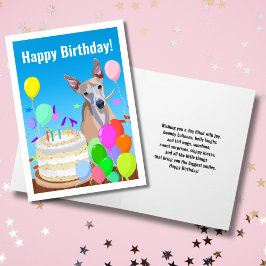 Cartão Feliz Aniversário Whippet com Bolo de Aniversário
