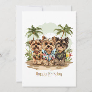 Cartão Feliz Aniversário Yorkie Cães Camisas do Havaí