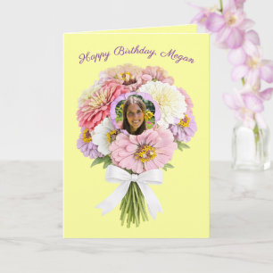 Cartão Feliz Aniversário Zinnia Buquê de Flores Foto Pers