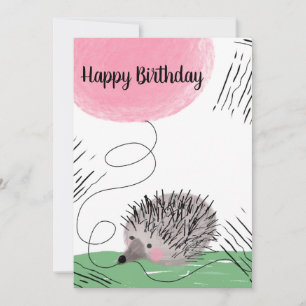 Cartão Feliz Aniversárioouriça-cacheiro Aquarela Doodle