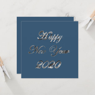 Cartão Feliz ano novo 2020 Elegante Corporate Blue Silver