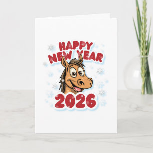 Cartão Feliz Ano Novo 2026: Ano do Mascote do Cavalo