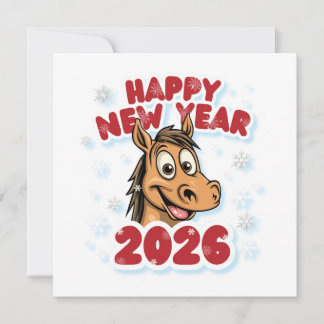 Cartão Feliz Ano Novo 2026: Ano do Mascote do Cavalo