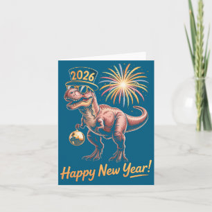 Cartão Feliz Ano Novo 2026 Camisa Dinosaur Funny Dino Par