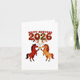 Cartão Feliz Ano Novo 2026 – Celebrando Cavalos com Cham