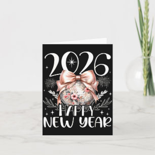 Cartão Feliz Ano Novo 2026 Disco Lindo Laço Flor Ano Novo