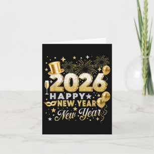 Cartão Feliz Ano Novo 2026 Festa de Ano Novo Balão Famíli