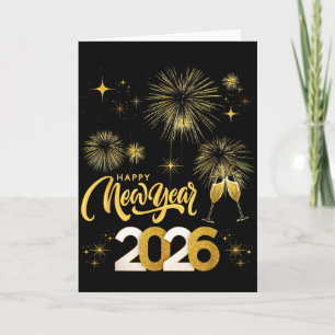 Cartão Feliz Ano Novo 2026 Festa Fogos de Artifício Famíl