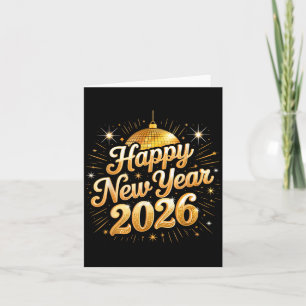 Cartão Feliz Ano Novo 2026 Vintage Disco Festa em Família