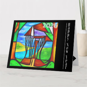 Cartão Feliz ano novo - Abstrato - Cabina na floresta
