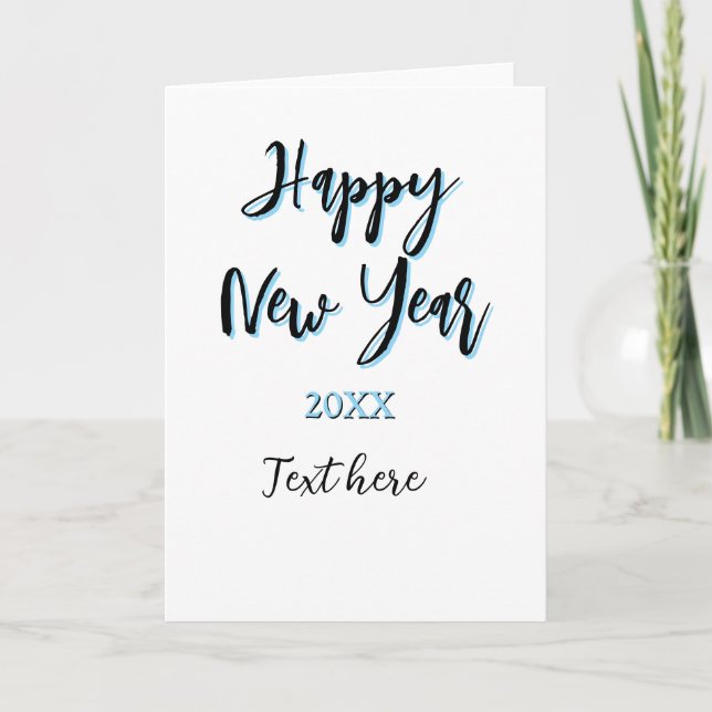 Cartão Feliz ano novo azul preto negrito simples ano eleg (Frente)