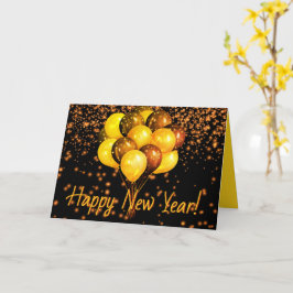 Cartão Feliz ano novo Black Orange Balloons Personalizado