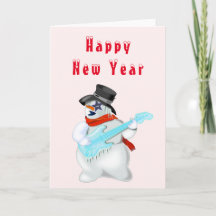 Feliz ano novo Card Snowman Guitar Player Musical