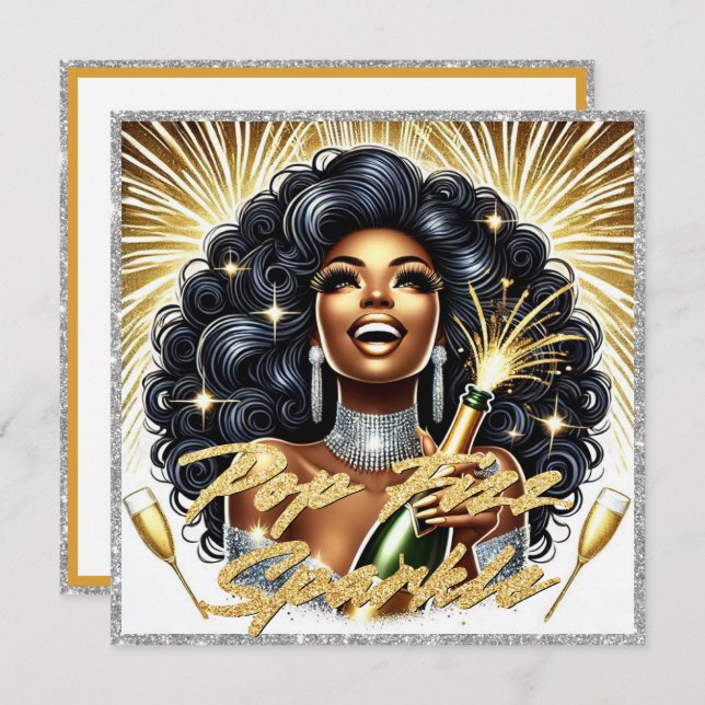 Cartão Feliz ano novo de Mulher Americana Glam African (Frente/Verso)