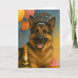 Cartão Feliz ano novo german shepherd